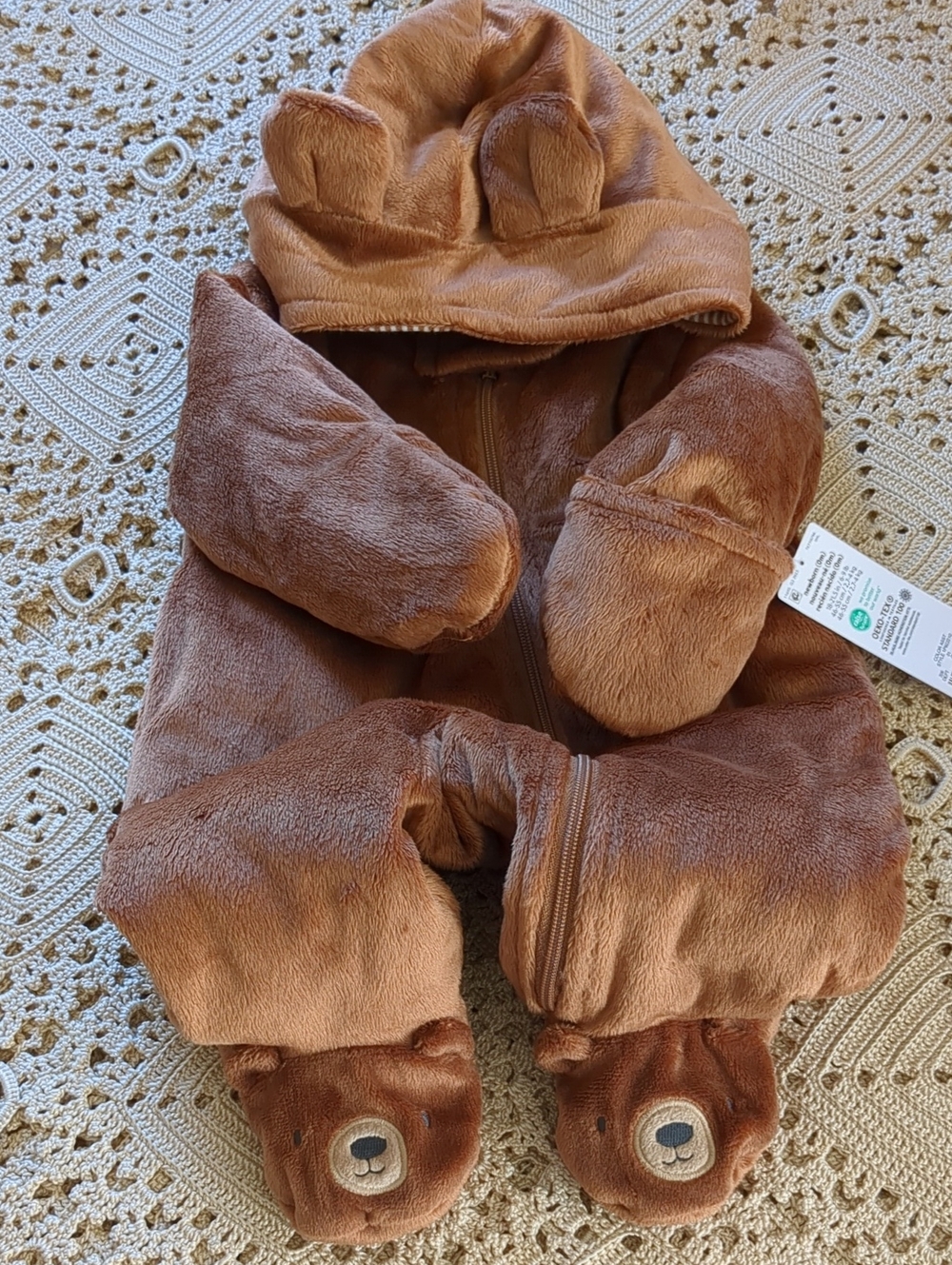 Carter' Newborn Brown Plush Bear Hooded Snowsuit